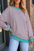 Racing Red Striped Contrast Trim Drop Shoulder Sweatshirt
