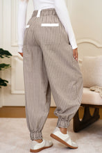 Brown Striped Pocket Knot Detail Lantern Pants