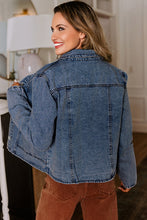 Sail Blue Scallop Trim Collar Pocket Button Up Denim Jacket