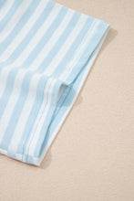 Pink Stripe Contrast Neck Loose Tee and Drawstring Shorts Set