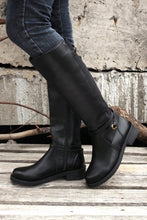 Black Side Zipper Knee High Chunky Low Heel Boots