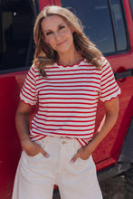 Black Stripe Scalloped Trim Round Neck T Shirt