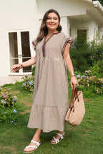 Black Stripe Plus Size Slit V Neck Tiered Flutter Sleeve Maxi Dress