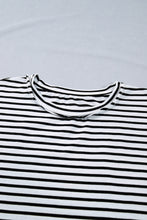 Black Stripe Plus Size Striped Short Sleeve Top with Floral Puff Sleeves