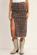 Sky Blue Leopard Frayed Split Denim Midi Skirt