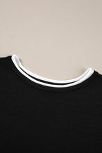 Black Loose Contrast Trim Half Sleeve Top and Drawstring Pants Set