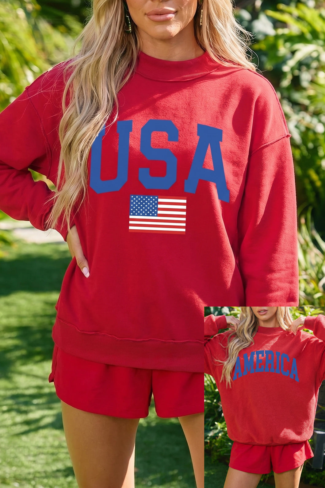 Racing Red Mock Neck Reversible USA/America Graphic Sweatshirt