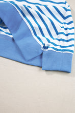 Blue Stripe Contrast Colorblock Oversized T Shirt