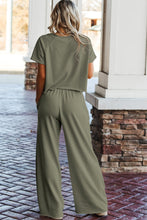 Navy Blue Raw Hem Loose Tee and Wide Leg Pants Set
