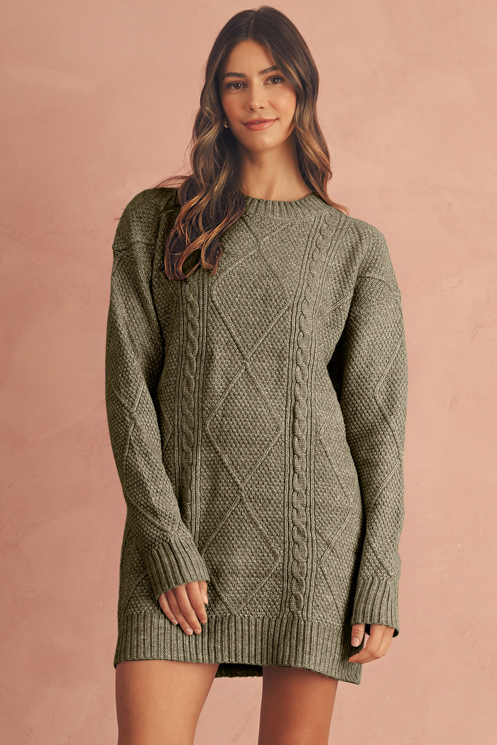 Parchment Twist Cable Knit Drop Shoulder Loose Fit Sweater Dress The Rusted Nail Boutique Parchment Twist Cable Knit Drop Shoulder Loose Fit Sweater Dress The Rusted Nail Boutique