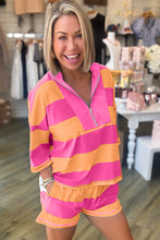 Yellow Stripe Seam Detail Half Zip Tee Casual Shorts 2pcs Set