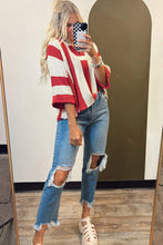 Brown Stripe Colorblock V Neck Bracelet Sleeve Sweater