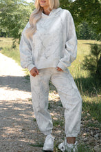 Light Grey Feather Camouflage Print Loose Drop Sleeve Hoodie and Pants Set