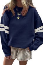 Orange Preppy Striped Sleeve Loose Sweatshirt