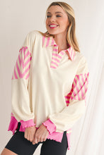 Pink Stripe Colorblock Collared French Terry Top