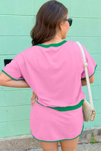 Evergreen Plus Size Contrast Trim T Shirt and Skort Two Piece Set