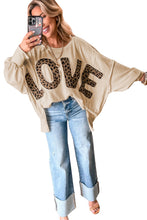 Parchment Oversized Leopard LOVE Letter Graphic Round Neck Sweatshirt
