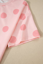 Sky Blue Polka Dot Print Loose Tee Drawstring Elastic Waist Short Set
