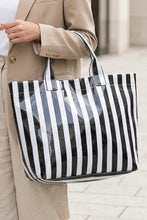 Light Blue Glossy Striped Vinyl Large Tote Bag
