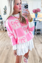 Pink Sweet Bow Two Tone Checkered Sweater