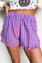 Sky Blue Stripe Elastic Waist Ruffle Trim Casual Shorts