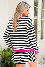 Gray Stripe Contrast Trim Long Sleeve Top and Shorts Set