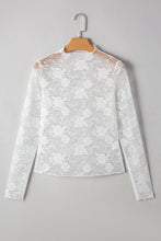 White Mock Neck Floral Lace Mesh Long Sleeve Top