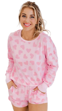 Pink Heart Print Long Sleeve Top and Shorts Loungewear Set