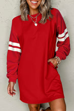 Orange Preppy Striped Sleeve Loose Mini Dress