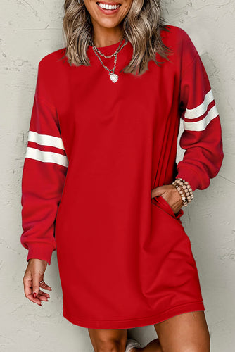 Orange Preppy Striped Sleeve Loose Mini Dress
