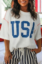 Fiery Red USA Graphic Half Sleeve Loose Ribbed Top