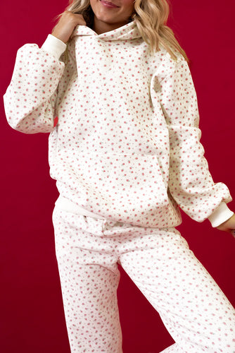 Pink Floral Kangaroo Pocket Hoodie Pants Set