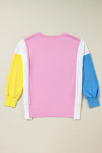 Bonbon Color Block Exposed Seam Patchwork Side Slits Sweatshirt