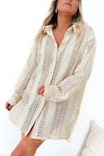 Beige Lace Crochet Collared Button Up Oversized Shirt