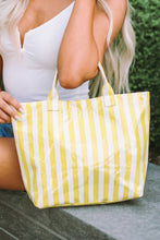 Light Blue Glossy Striped Vinyl Large Tote Bag