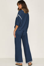 Guacamole Green Loose Contrast Trim Half Sleeve Top and Drawstring Pants Set