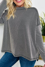 Parchment Twisted Rib Exposed Seam Detail Long Sleeve Loose Top