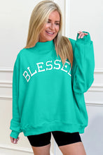 Light Pink Oversize Blessed Embroidered Mock Neck Sweatshirt