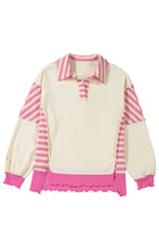 Pink Stripe Colorblock Collared French Terry Top