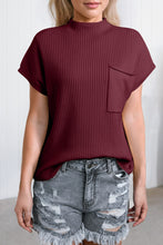 Ribbed Mock Neck Short Sleeve Knit Top