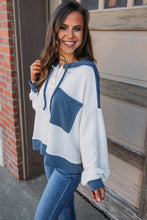 White Corded Patch Pocket Drawstring Henley Long Sleeve Tops