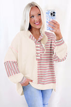 Khaki Striped Patchwork Oversized Pullover Top