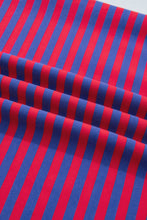 Blue Stripe Striped Ribbed Cotton Two-Piece Short Set with Chest Patch Detail