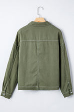 Smoke Green Pocket Collared Button Front Denim Jacket