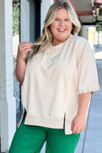 Beige Pearl Decor Crew Neck Half Sleeve Plus Size T Shirt