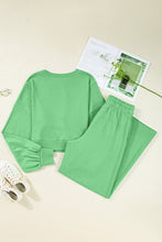 Yellow Cream Drop Shoulder Crop Pullover Drawstring Wide Leg Pants Set