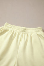 Yellow Cream Solid Color Exposed Seam Mock Neck Oversize Tee Casual Shorts 2pcs Outfit