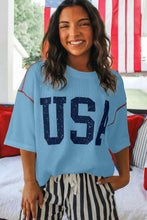 Fiery Red USA Graphic Half Sleeve Loose Ribbed Top