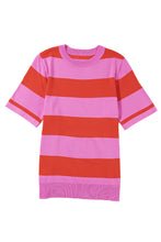 Bright Pink Colorblock Knitted Round Neck T Shirt