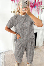 Brown Leopard Loose Tee Drawstring Waist Barrel Pants Set